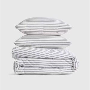 Quince Classic Organic Percale Double Stripe Duvet Cover Set White Pine King/Cal